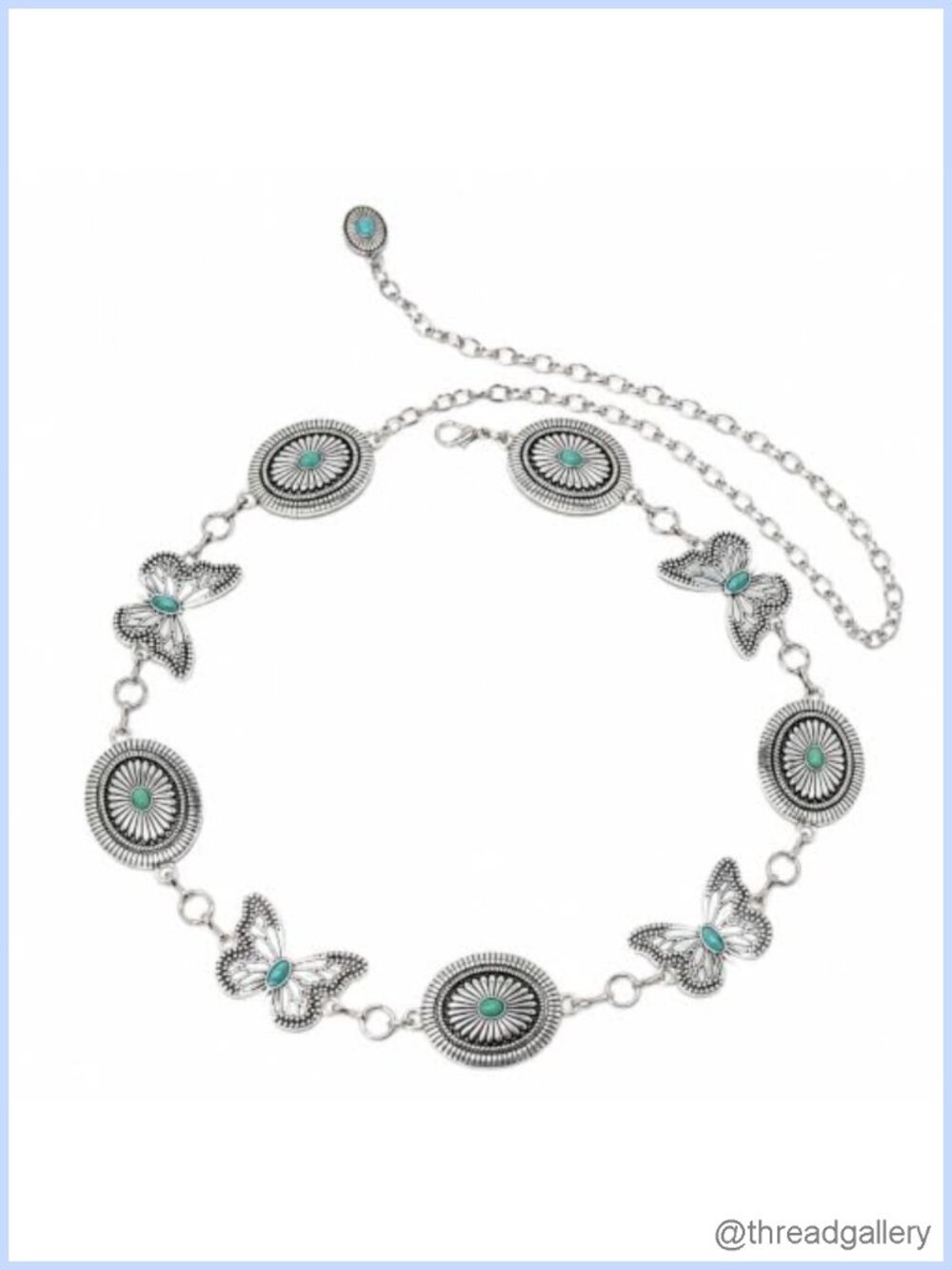 Western Butterfly Waist Chain Turquoise Inlay Metal Belt